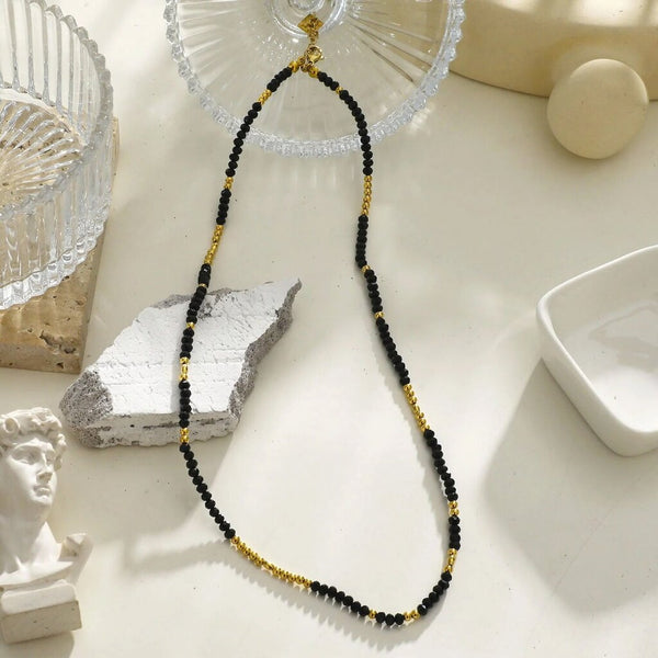 Hackney Nine 'Lina' Black Crystal and Gold Beads Chain Necklace