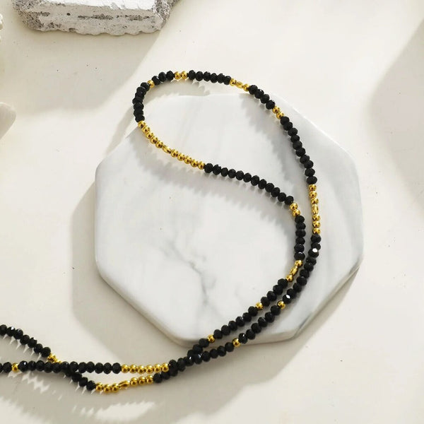 Hackney Nine 'Lina' Black Crystal and Gold Beads Chain Necklace