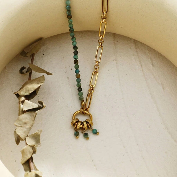 Hackney Nine 'Lyon' African Turquoise Natural Stone Charm Pendant Gold Necklace