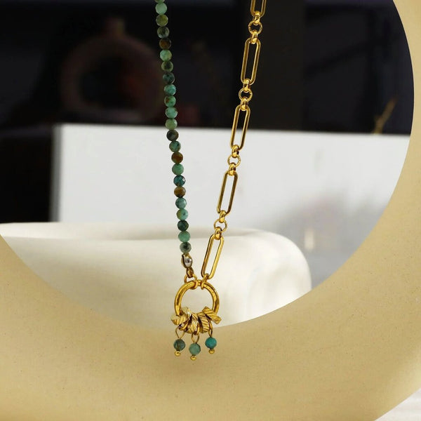 Hackney Nine 'Lyon' African Turquoise Natural Stone Charm Pendant Gold Necklace