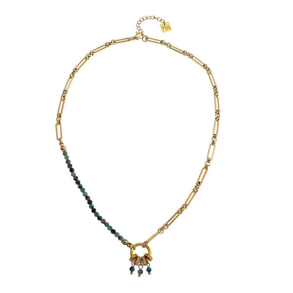 Hackney Nine 'Lyon' African Turquoise Natural Stone Charm Pendant Gold Necklace