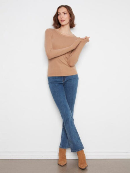 Charlie B Ribbed Long Sleeve Top - Truffle