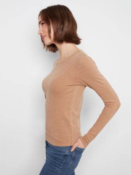 Charlie B Ribbed Long Sleeve Top - Truffle