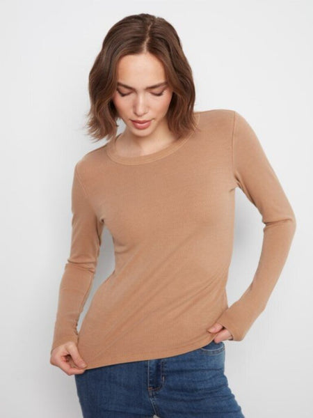 Charlie B Ribbed Long Sleeve Top - Truffle