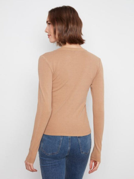 Charlie B Ribbed Long Sleeve Top - Truffle