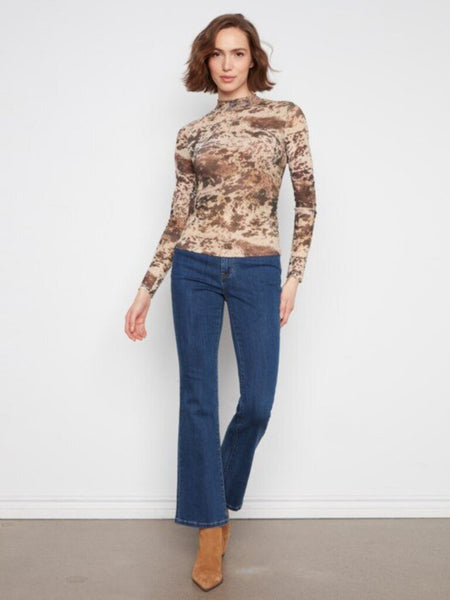 Charlie B Printed Mesh Mock Neck Top - Country