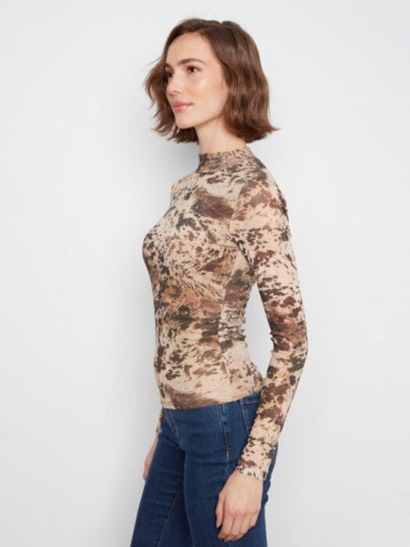 Charlie B Printed Mesh Mock Neck Top - Country