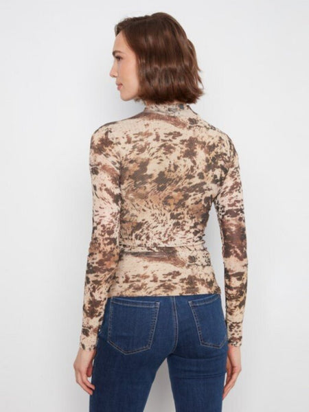 Charlie B Printed Mesh Mock Neck Top - Country