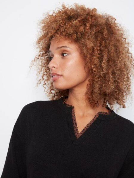 Charlie B V-Neck Sweater with Leopard Trim
