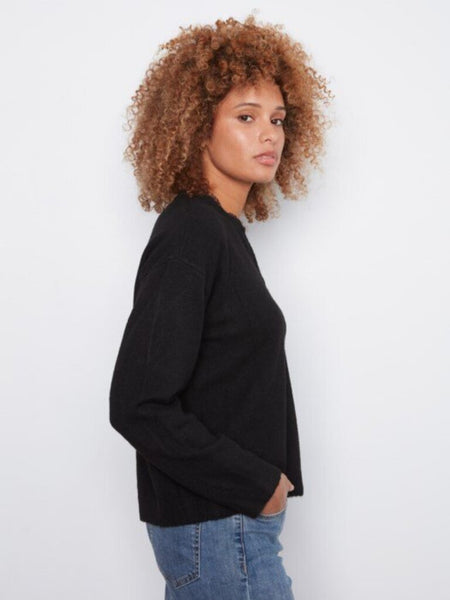 Charlie B V-Neck Sweater with Leopard Trim