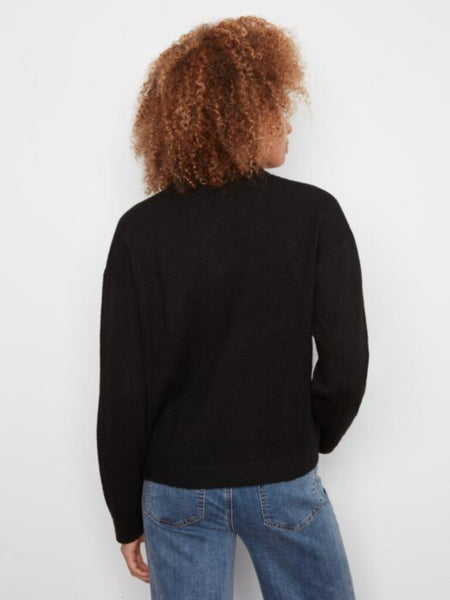 Charlie B V-Neck Sweater with Leopard Trim
