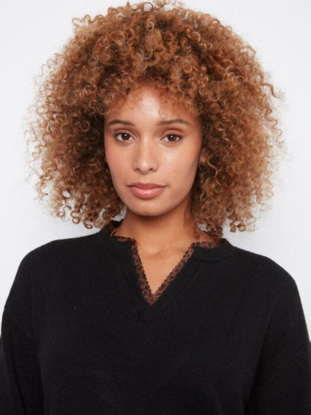 Charlie B V-Neck Sweater with Leopard Trim