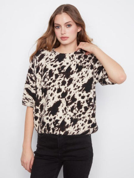 Charlie B Balloon Elbow Sleeve Sweater - Cow Print