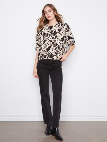Charlie B Balloon Elbow Sleeve Sweater - Cow Print