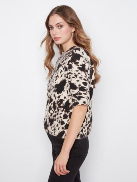 Charlie B Balloon Elbow Sleeve Sweater - Cow Print