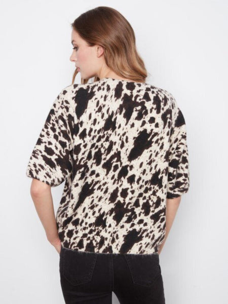 Charlie B Balloon Elbow Sleeve Sweater - Cow Print