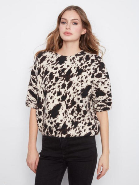 Charlie B Balloon Elbow Sleeve Sweater - Cow Print