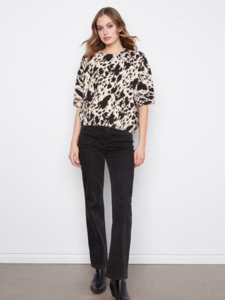 Charlie B Balloon Elbow Sleeve Sweater - Cow Print