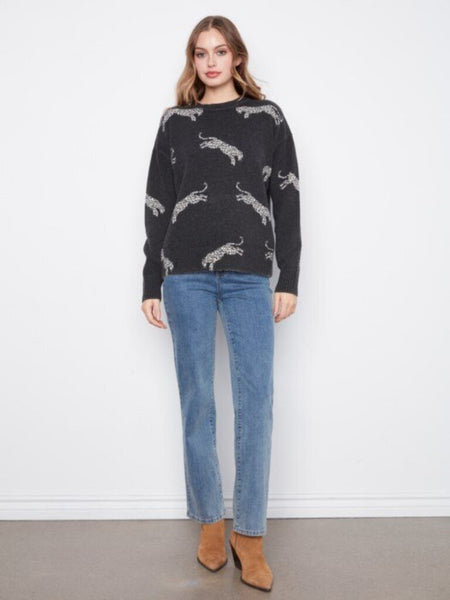Charlie B Wildcat Print Crewneck Sweater