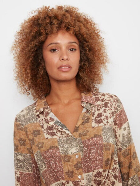 Charlie B Quilt Print Twist Front Blouse