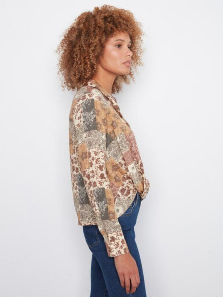 Charlie B Quilt Print Twist Front Blouse