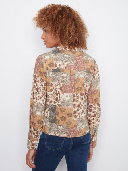 Charlie B Quilt Print Twist Front Blouse