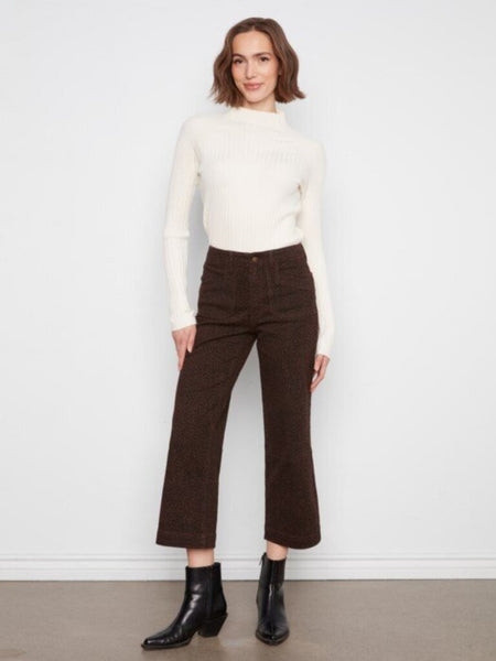 Charlie B Cropped Wide Leg Twill Pants - Leopard