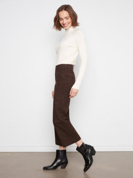 Charlie B Cropped Wide Leg Twill Pants - Leopard