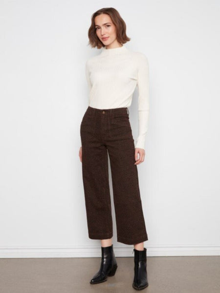 Charlie B Cropped Wide Leg Twill Pants - Leopard