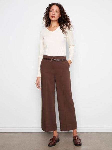Charlie B Belted Wide Leg Crepe Pants