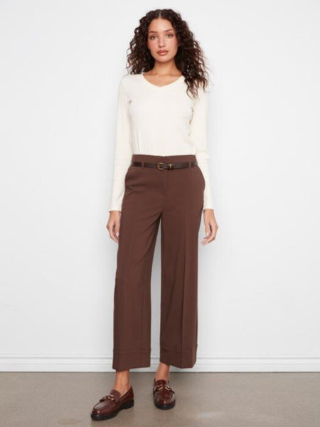Charlie B Belted Wide Leg Crepe Pants