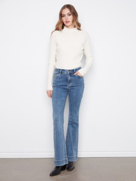 Charlie B Flare Leg Stretch Jeans - Medium Blue