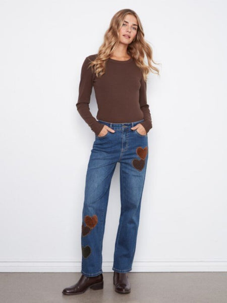 Charlie B Heart Patch Straight Leg Jeans