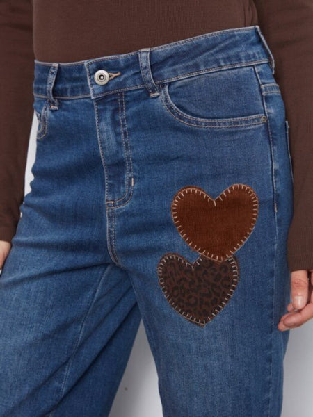 Charlie B Heart Patch Straight Leg Jeans