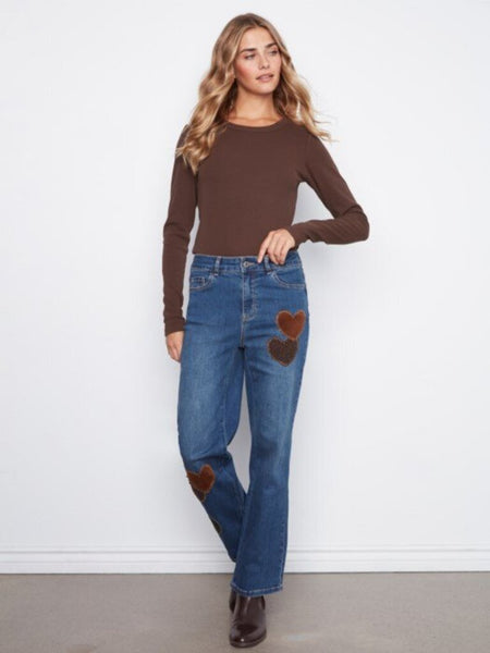 Charlie B Heart Patch Straight Leg Jeans