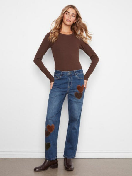 Charlie B Heart Patch Straight Leg Jeans