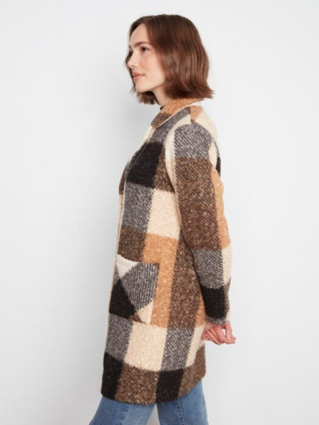Charlie B Plaid Boucle Knit Coat - Taupe