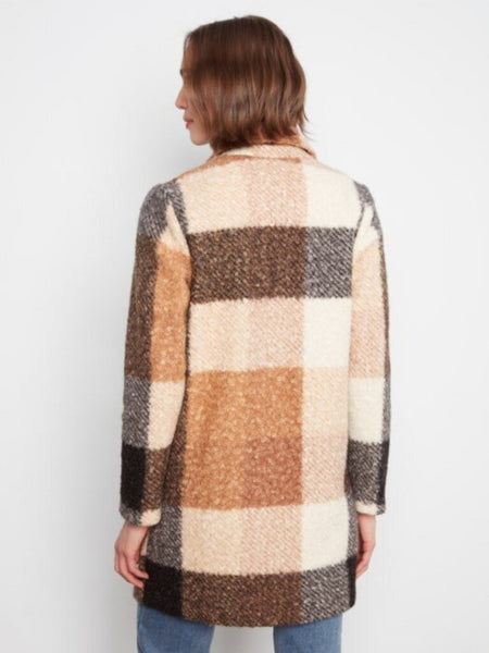 Charlie B Plaid Boucle Knit Coat - Taupe