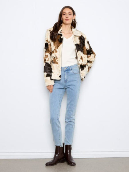 Charlie B Cow Print Faux Fur Jacket