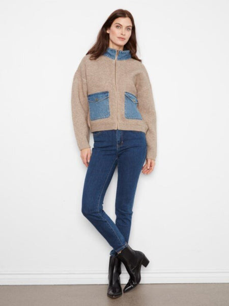 Charlie B Denim Detail Sweater Jacket