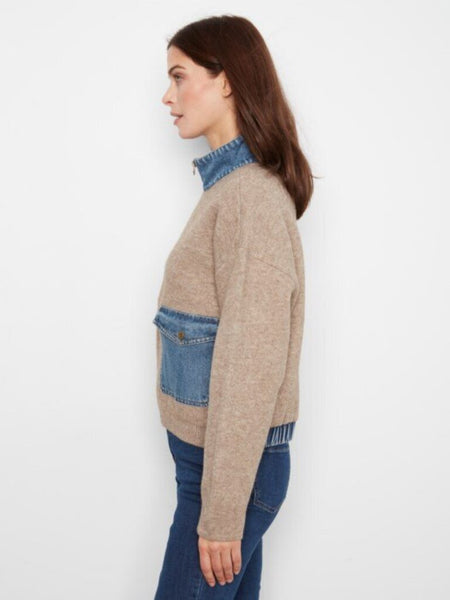 Charlie B Denim Detail Sweater Jacket