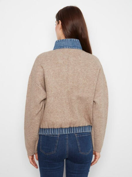 Charlie B Denim Detail Sweater Jacket