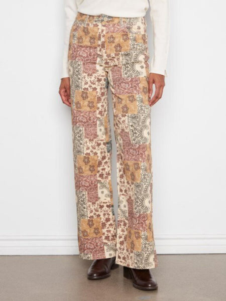 Charlie B Wide Leg Printed Twill Pants - Quilt