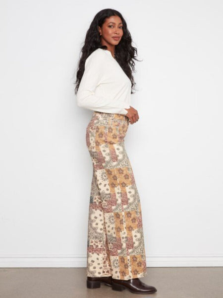 Charlie B Wide Leg Printed Twill Pants - Quilt