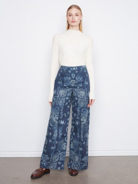 Charlie B Wide Leg Printed Twill Pants - Bandana