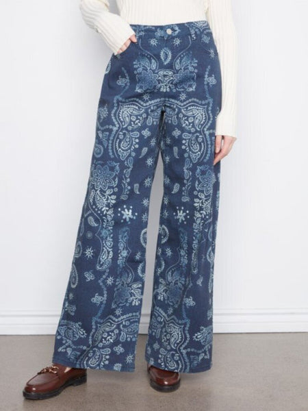 Charlie B Wide Leg Printed Twill Pants - Bandana