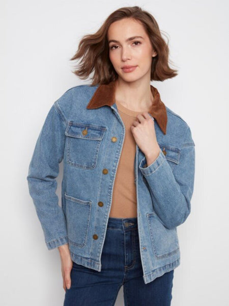 Charlie B Denim Barn Jacket with Corduroy Collar