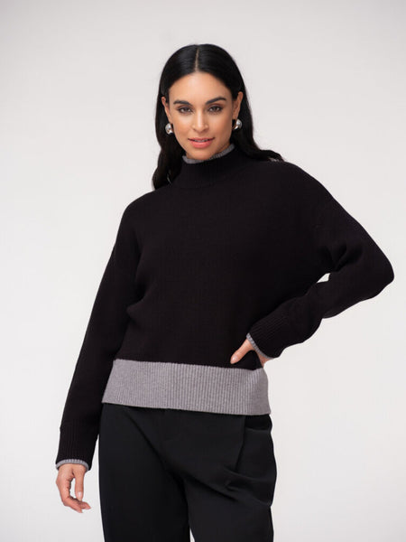 Elena Wang Ribbed Turtleneck with Contrast Trim
