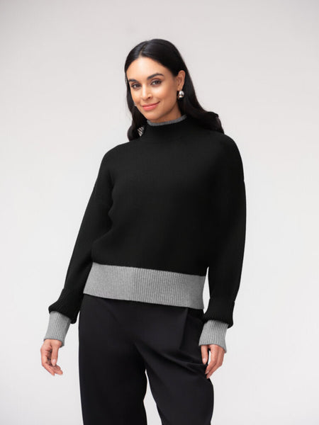 Elena Wang Ribbed Turtleneck with Contrast Trim