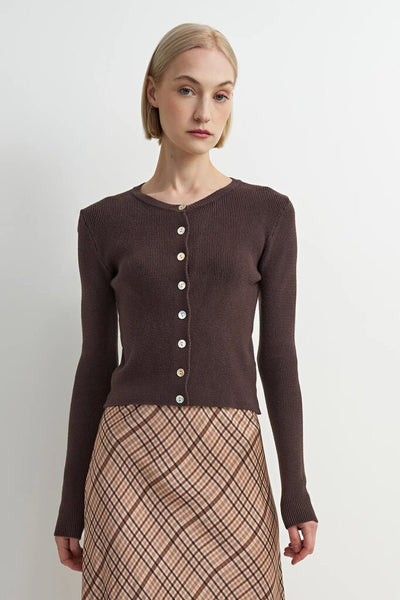 Astrid 'Timeless' Ribbed Cardi - Brown